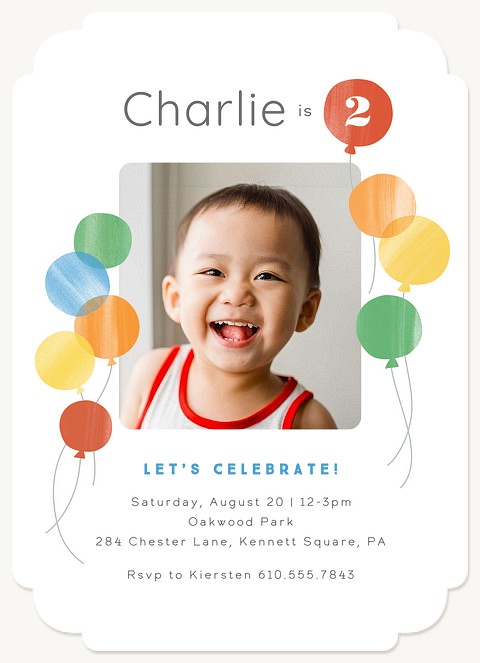 Balloon Frame Kids Birthday Invitations
