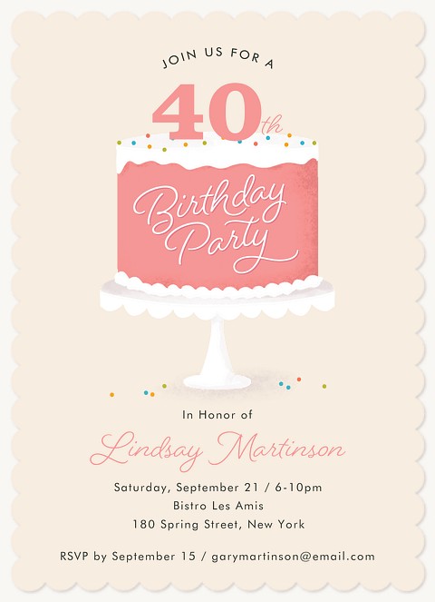 Festive Cake Adult Birthday Party Invitations