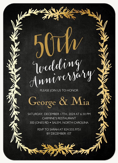 Gilded Wreath Wedding Anniversary Invitations