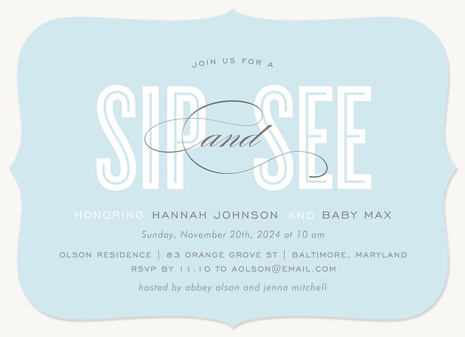 Honoree Sip & See Baby Boy Shower Invitations, Baby Shower Invitations