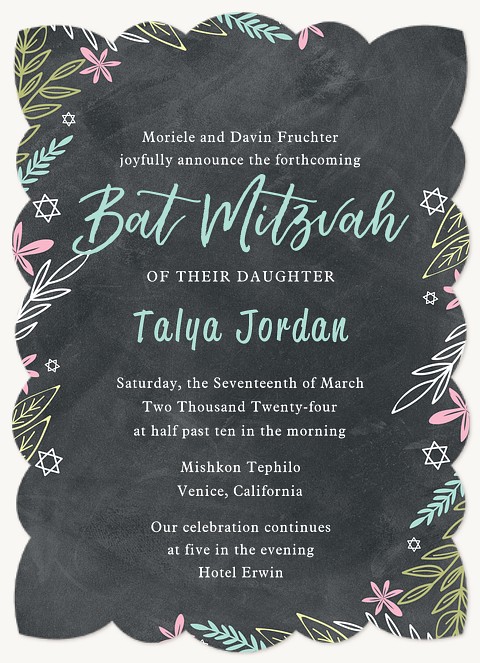 Chalkboard Florals Bat Mitzvah Invitations