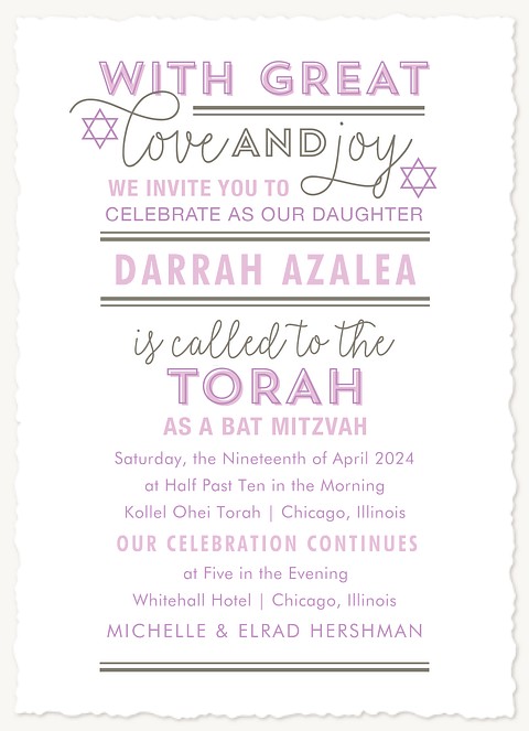 Lined with Love Bat Mitzvah Invitations