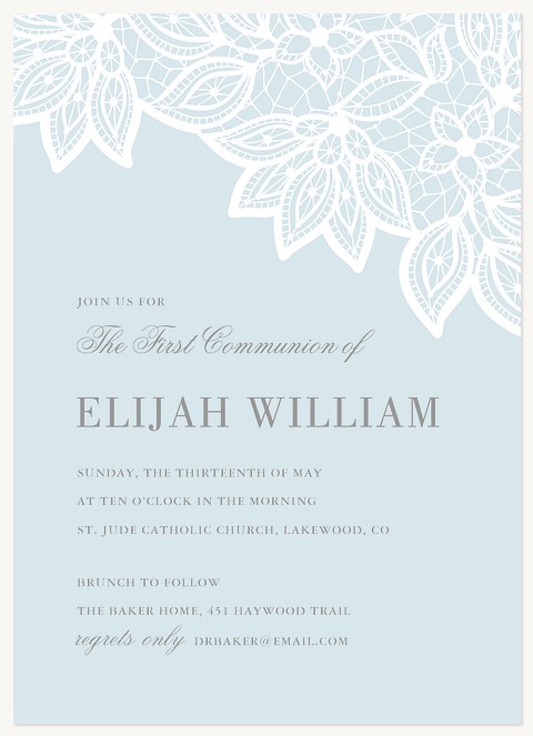 Chantilly Overlay First Communion Invitations