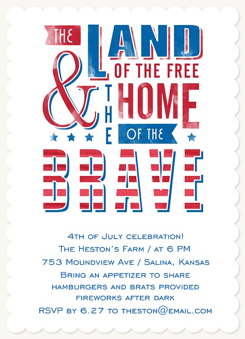 Home of the Brave Summer Party Invitations