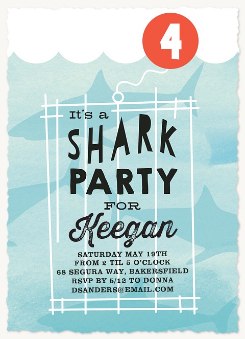 Shark Party Kids Birthday Invitations