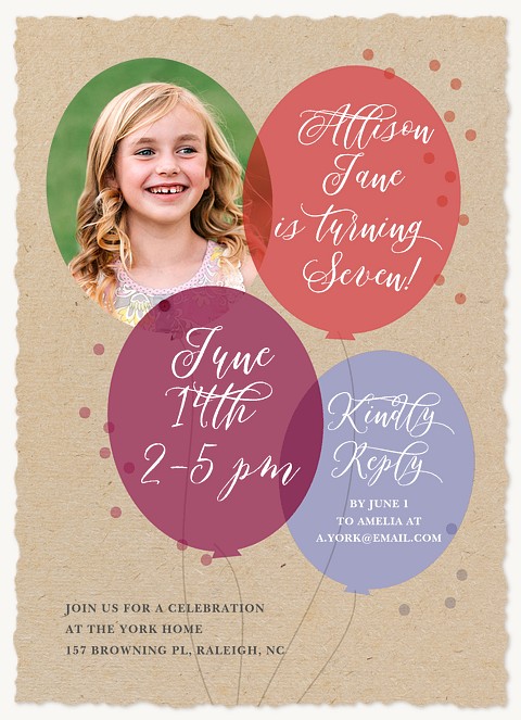 Balloon Bouquet Girl Birthday Party Invitations
