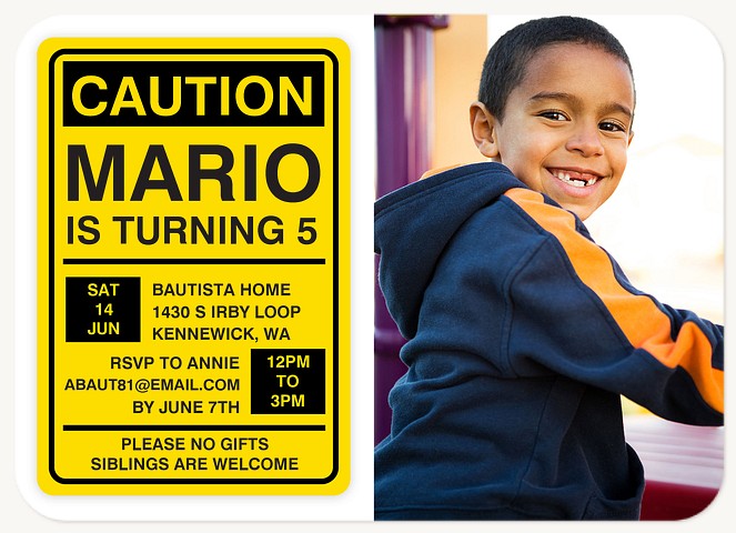 Caution Sign Boy Birthday Party Invitations