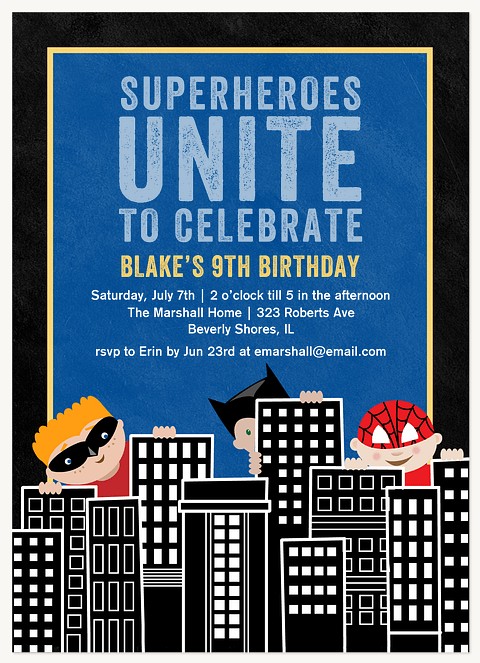 Heroes Unite Kids Birthday Invitations