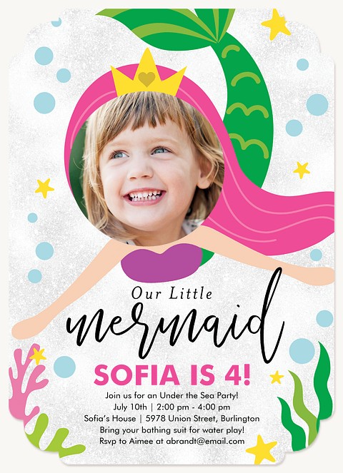 Mermaid Princess Girl Birthday Party Invitations