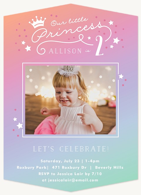 Rainbow Princess Kids Birthday Invitations