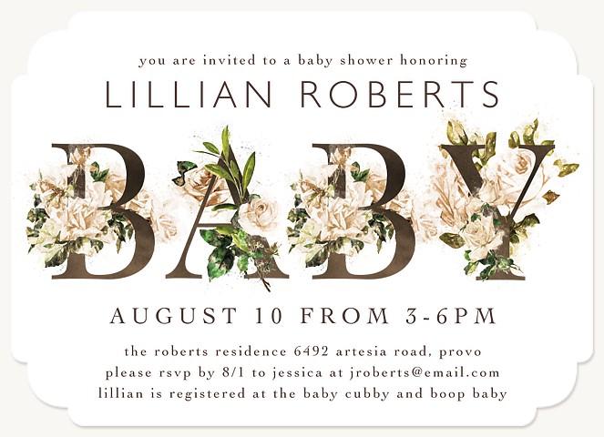 Flowering Font Baby Shower Invites