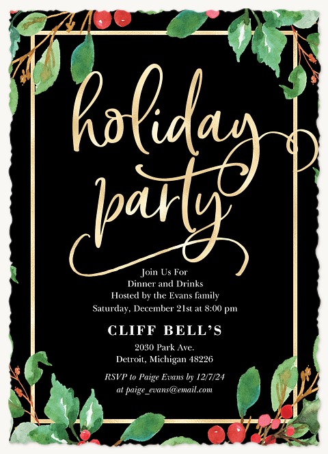 Midnight Holly Holiday Party Invitations