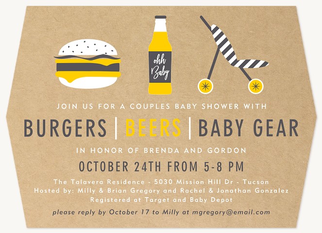 Burgers, Beers & Gear Baby Shower Invites