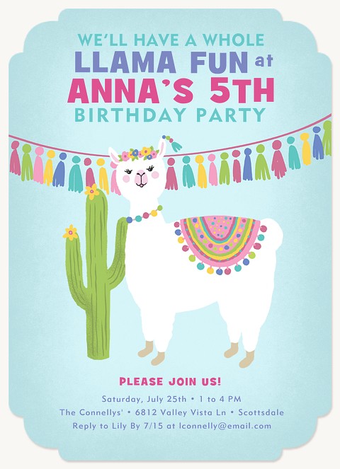 Whole Llama Fun Kids Birthday Invitations