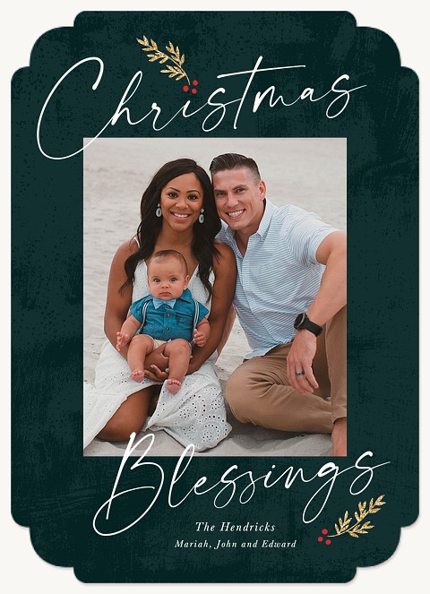 Glittered Holly Personalized Holiday Cards