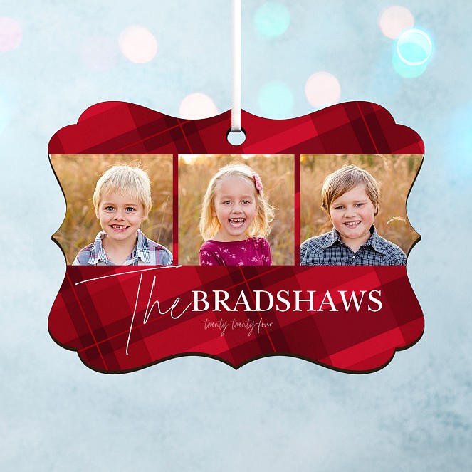 Crimson Plaid Personalized Ornaments