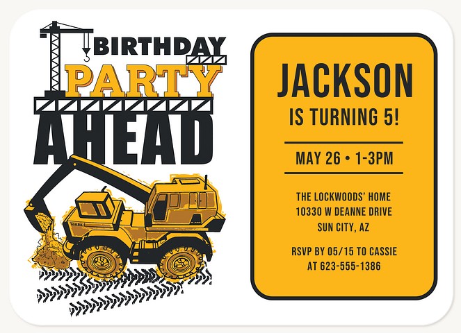 Tonka Party Ahead Kids Birthday Invitations