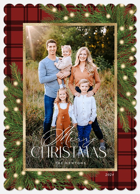 Plaid Greenery Holiday Photo Cards