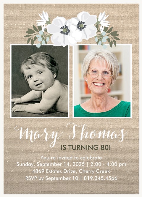 Rustic Wildflowers Adult Birthday Party Invitations