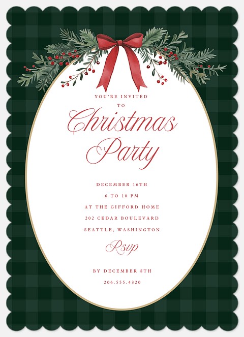 Bow Garland Holiday Party Invitations