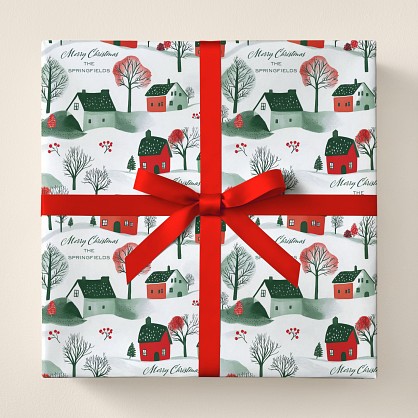 Merry Christmas Village Wrapping Paper