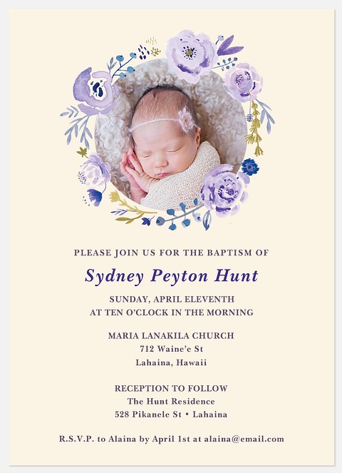 Violet Wreath Baptism Christening Invitations