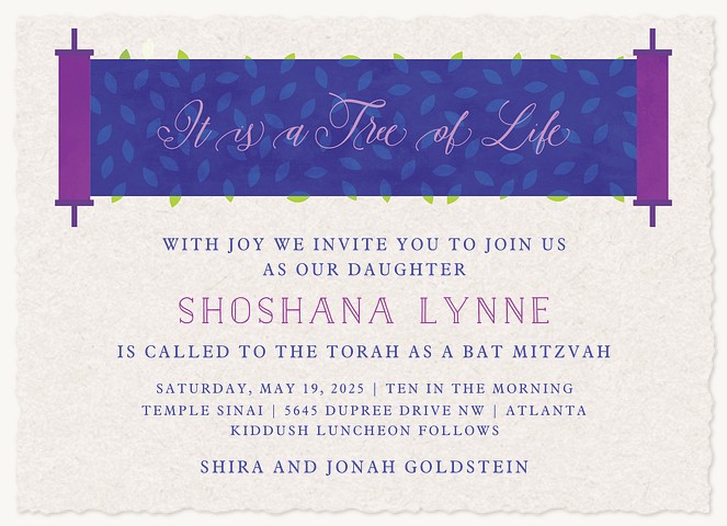 Peaceful Torah Bat Mitzvah Invitations