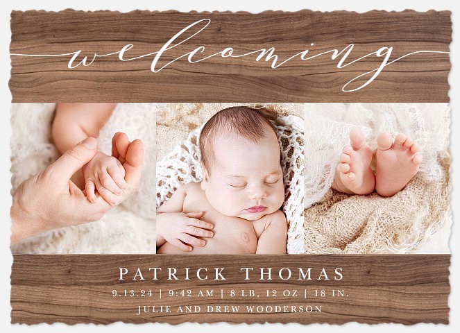 Rustic Trio Baby Birth Announcements