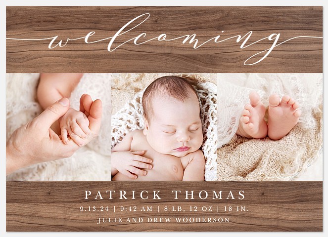 Rustic Trio Baby Birth Announcements