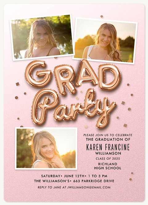 Party Balloons Graduation Invitations